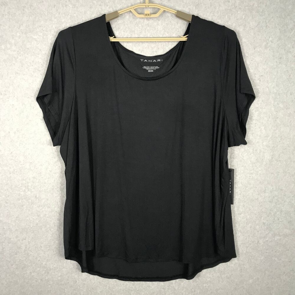 Tahari Shirts Women 3X Black Basic Everyday Soft Stretch Modal My Perfect Shape